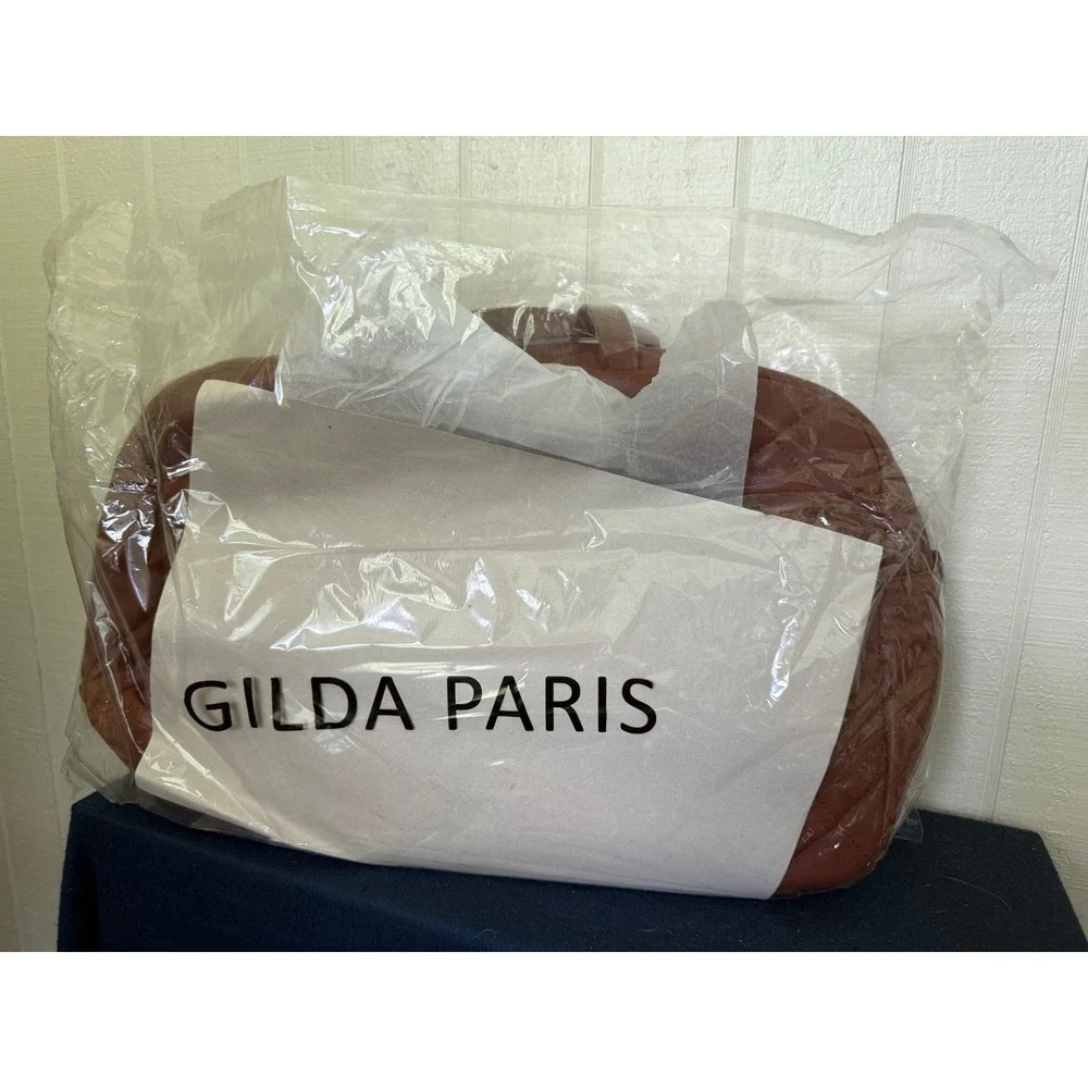 Gilda Paris Brown Quilted Messenger Bag GG Logo Laptop Work Tote New